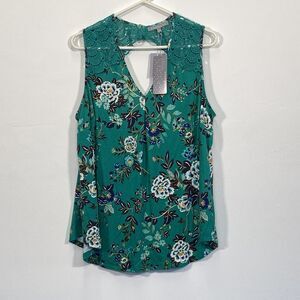 Daniel Rainn Top Womens Plus Size 2X Green Floral Crochet Sleeveless Summer NEW